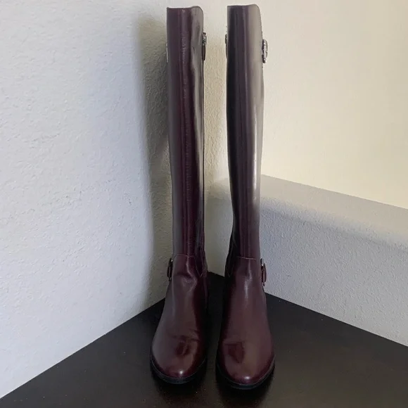 NWOT Marc Fisher Tall Plum/ Burgundy Leather & Suede Riding Boots. - Picture 8 of 10